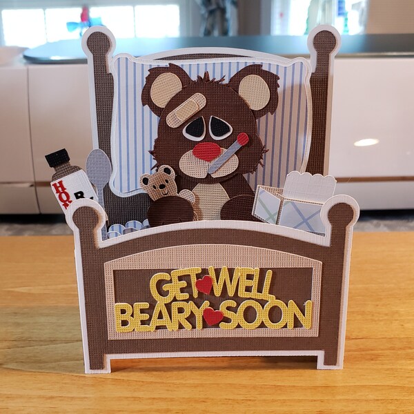 Get Well Bear Card in A Box 3D SVG - Etsy