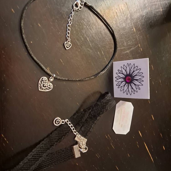 Silver Lace Heart Choker Necklace - 90s Black Cord Choker - Etsy