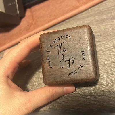 Square Double Ring Box Engraved Wood Ring Bearer Box for Wedding ...