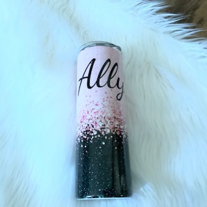20 Oz Skinny Tumbler Sublimation Design Template Glitter Confetti Pink ...