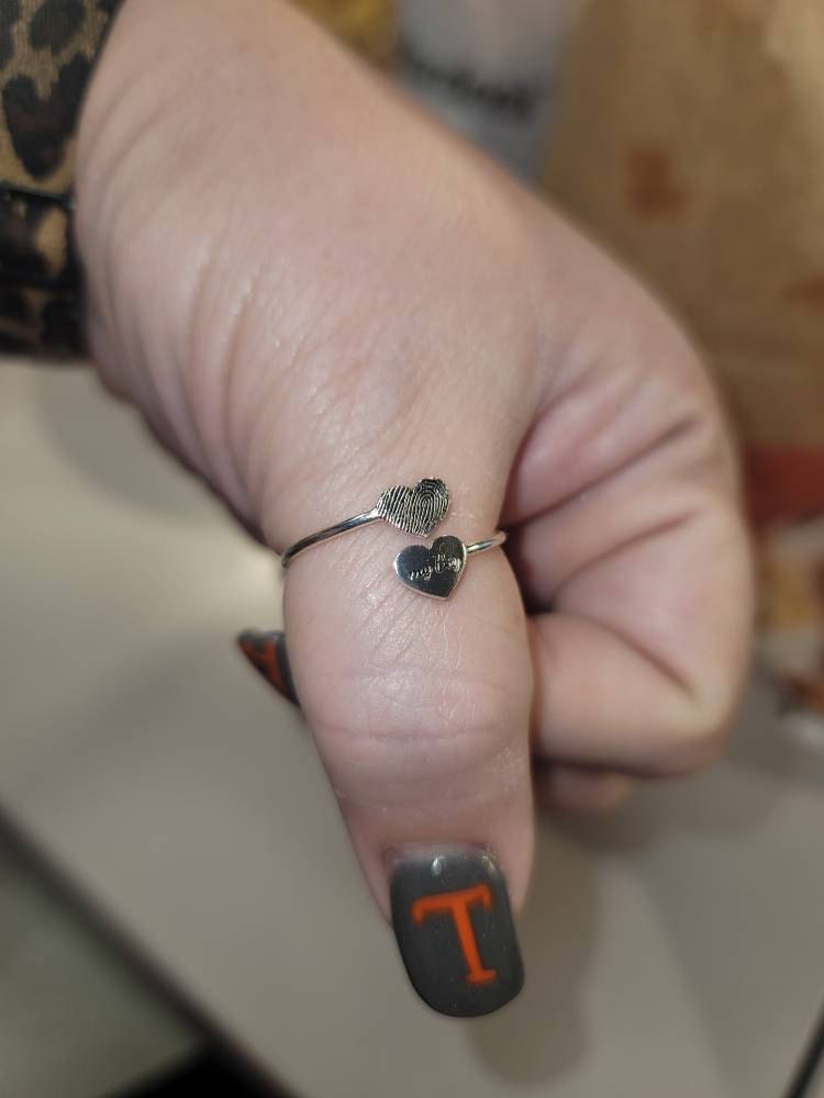 Double Heart Fingerprint Ring, Custom Fingerprint Ring, Personalized Fingerprint Jewelry, Wrap Coil Ring, Loss Memorial Gift