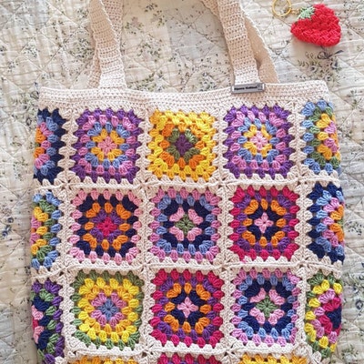 Crochet Bag Afghan Granny Square Ecru Bag Hobo Bag Boho - Etsy