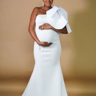 Oscar Royal Blue Satin Maternity Gown Long Fitted Dressmaternity ...