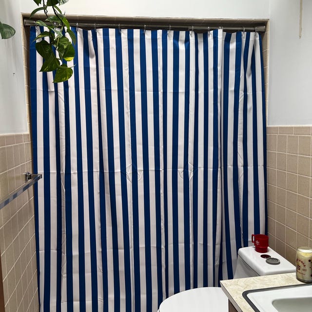 Duschvorhang Ohne Haken – Mit Transparentem Netzoberteil & Wasserdichtem Innenteil – 180 X 188 Cm, Blau Gestreift