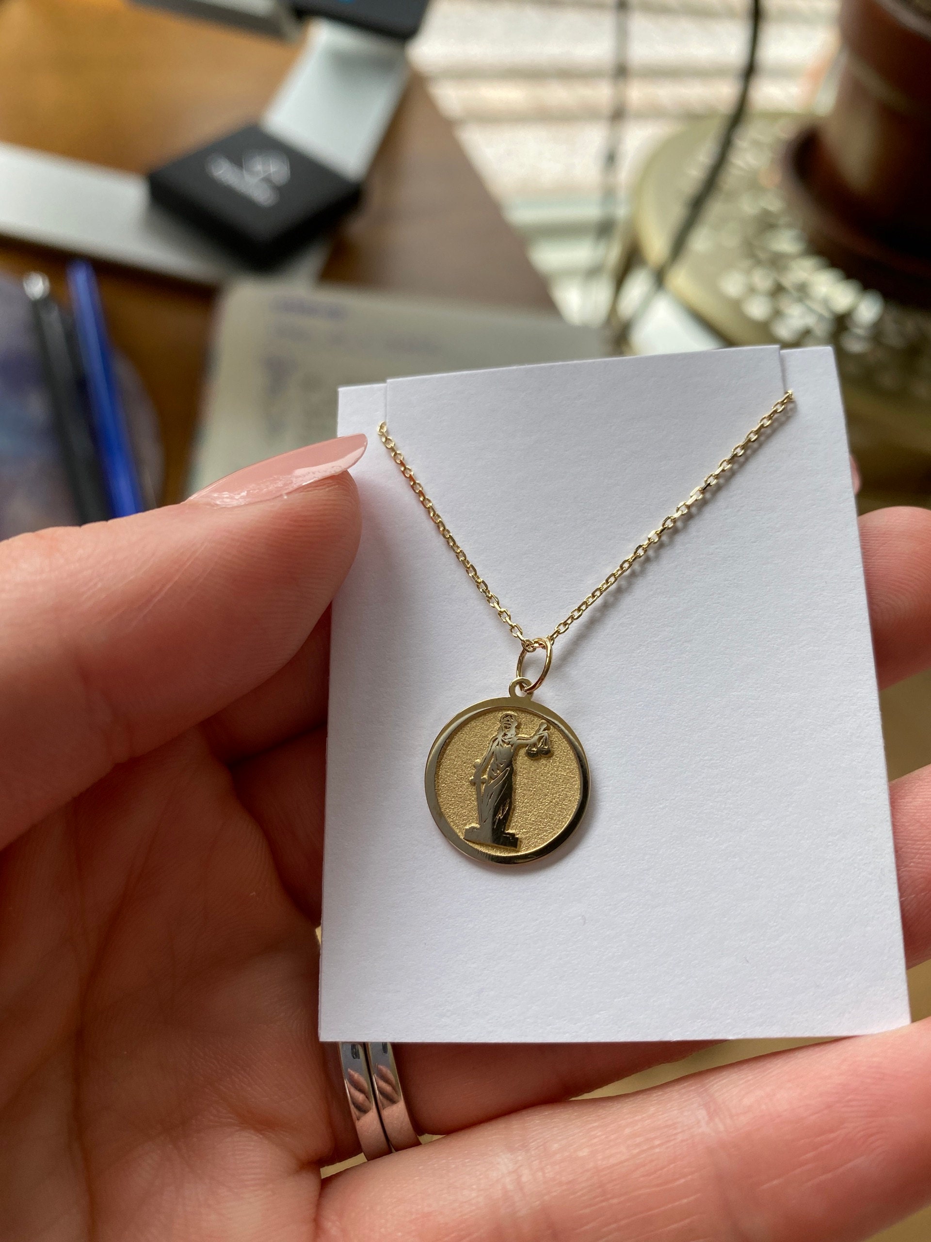 14k Gold Lady Justice Necklace, Personalized Lady Justice Pendant, Lawyer Graduation Necklace, Lawyer Necklace Charm, Attorney in Law Gift