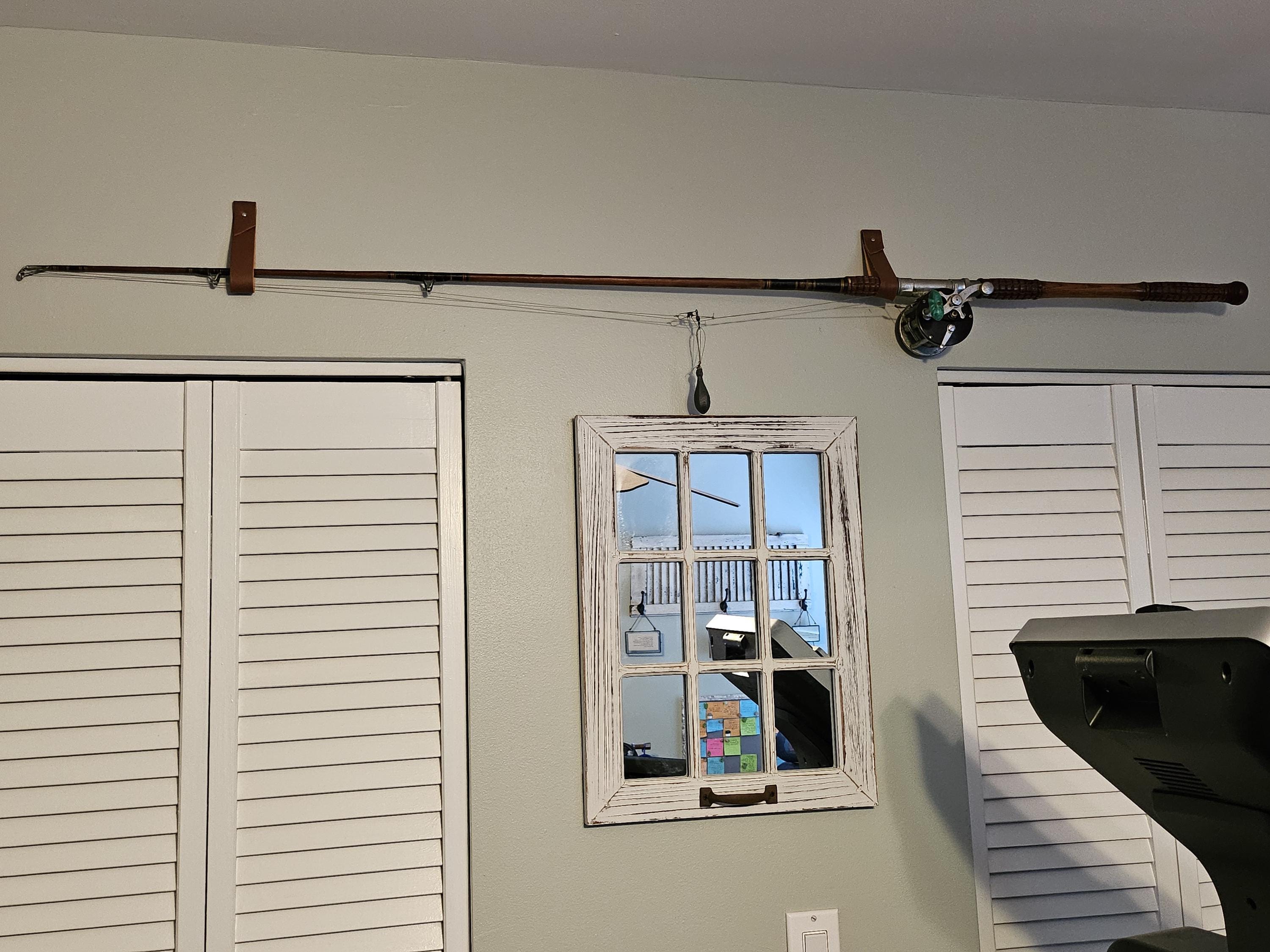 Leather Fishing Rod Holder, Rack, Pole Organizer, Fishing Decor, Fishing Pole Wall Mount, Tackle Storage, Rod Hanger, Wall Hanging Strap