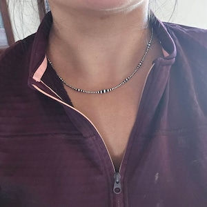 Dainty Southwestern Oxidized Sterling Silver Navajo Style Pearls Choker "Star Light"