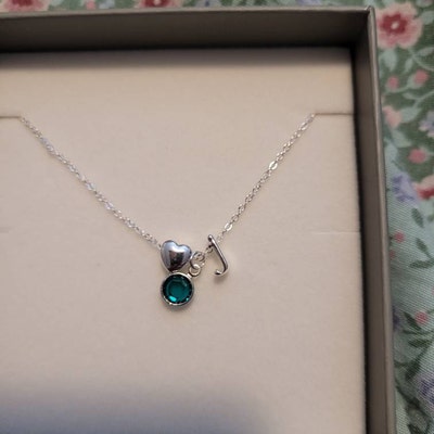 Birthstone Necklace Tiny Letter Necklace Initial & Birthstone Flower ...
