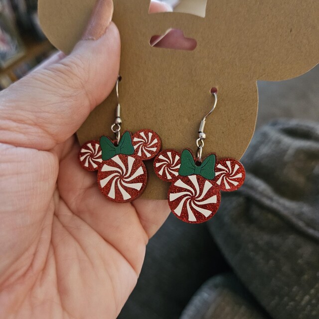 Christmas Peppermint Minnie Mouse Earrings - Etsy
