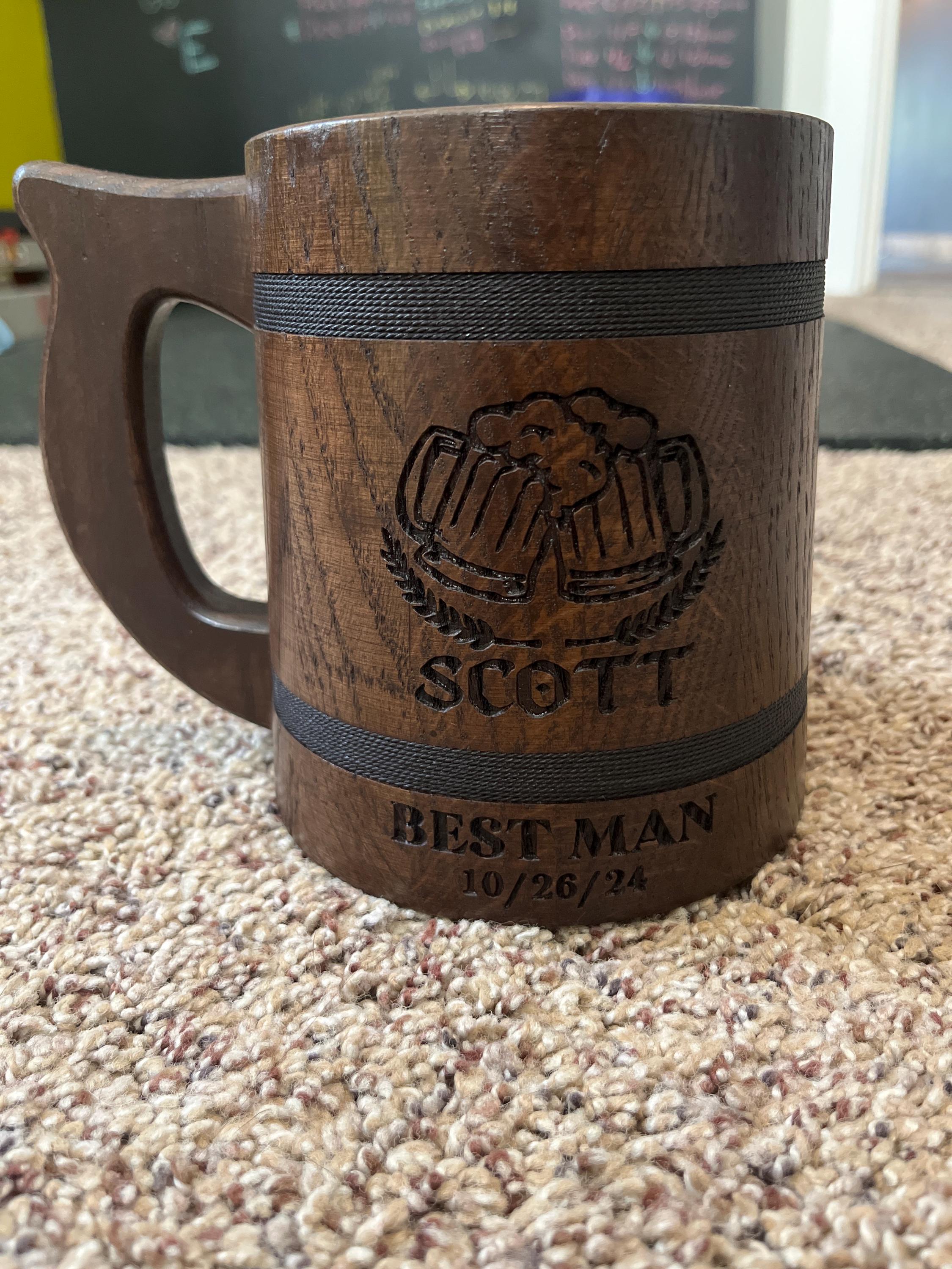 Personalized Groomsmen Beer Mug Custom Wooden Stein, Customizable Best Man Gift from Groom Engraved Wood Tankard, Wedding Gift for Father