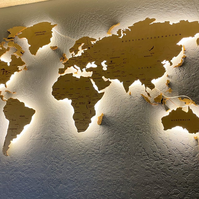 World Map Light, Wood Wall Decor, Large Travel LED Map 