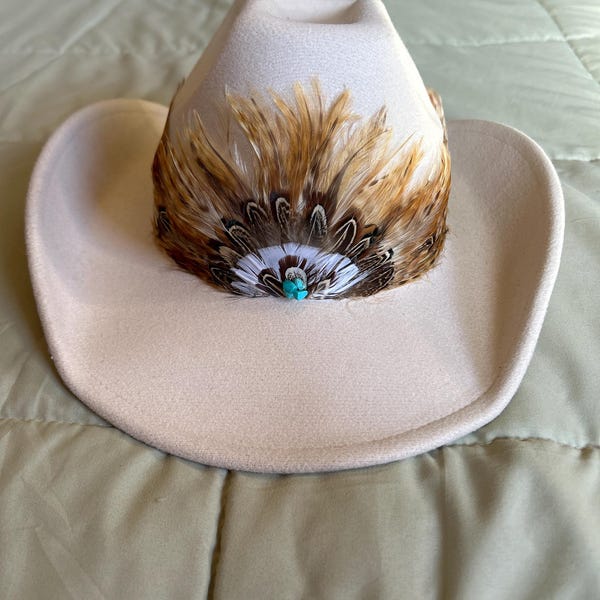 Boho Western Hat w/ Choice of Feather Hat Band-Bone 981z