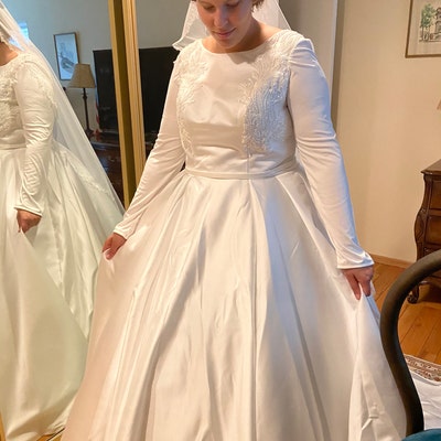Modest Wedding Dresssatin Simple Wedding Dresslong Sleeve - Etsy