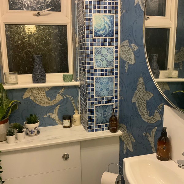 Kitchen Tile Art Bathroom Wall Tile Woodland Trees Hand Printed Tile ...