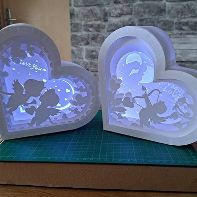 Pack 3 Angel Wings Heart Lanterns Shadow Box PDF, SVG, Studio Template ...