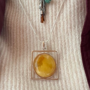 White Baltic Amber Drop Pendant, Natural Amber and Sterling Silver