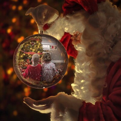 Christmas Digital Background Santa Holding Ornament Digital Backdrop ...