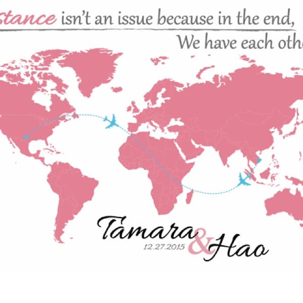Wedding Guestbook World Map Print With Names &amp; Date, Personalized ...