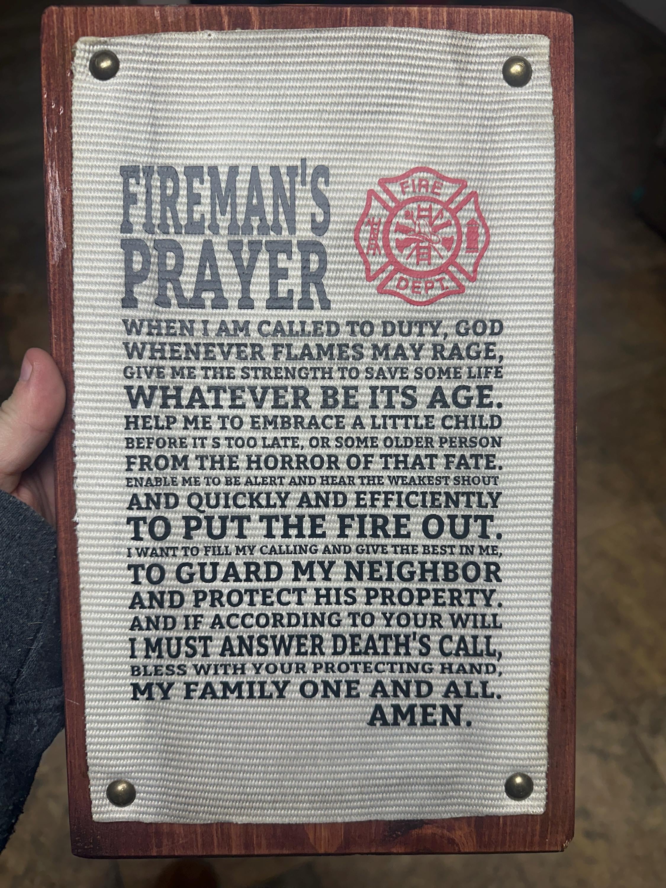 Fire hose Sign with the fireman's prayer. Great sign for firefighter or fireman, fireman gift, firefighter gift, firefighter decor.