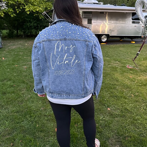 Custom Pearl Denim Jacket Mrs, Customized Jean Jacket, Bridal Party ...