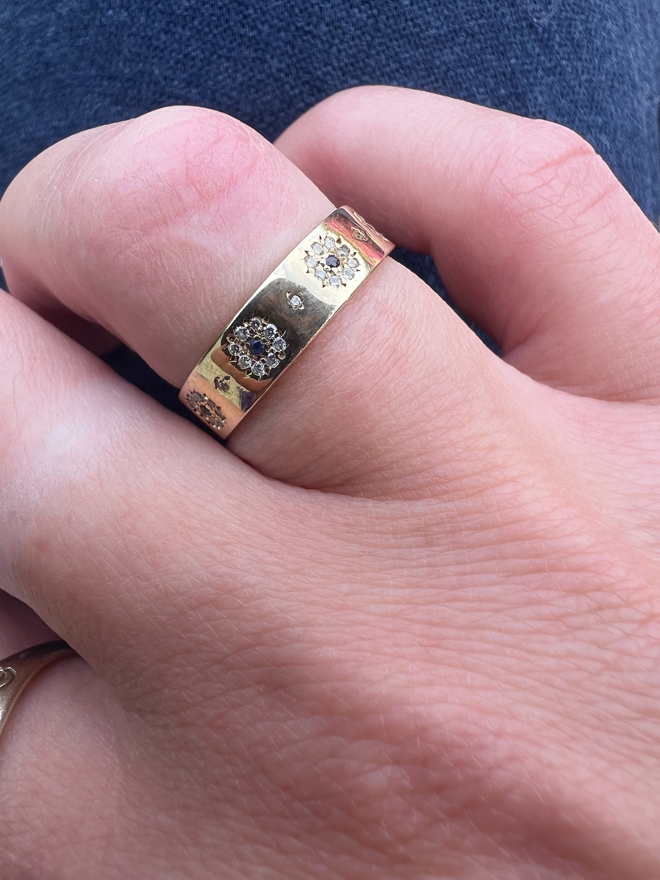 Sapphire Flower Band, Floral Wedding Ring, Solid Nature Alliance Ring for Women, Genuine Diamond Sapphire Ring,Thick Band Ring