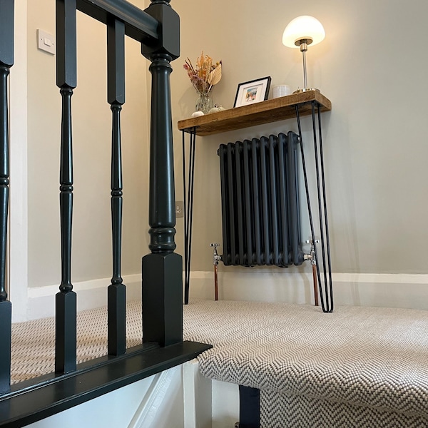 Rustic Console Radiator Table Hand-made Rustic Console Table With Black Three Pin Hairpin Legs ...
