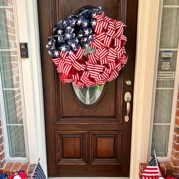 XL American Flag Wreath: Patriotic Red White and Blue Decor - Etsy