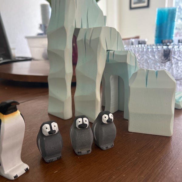 Handmade Wooden Penguin Toy Set | Montessori Ice Cliffs - Etsy