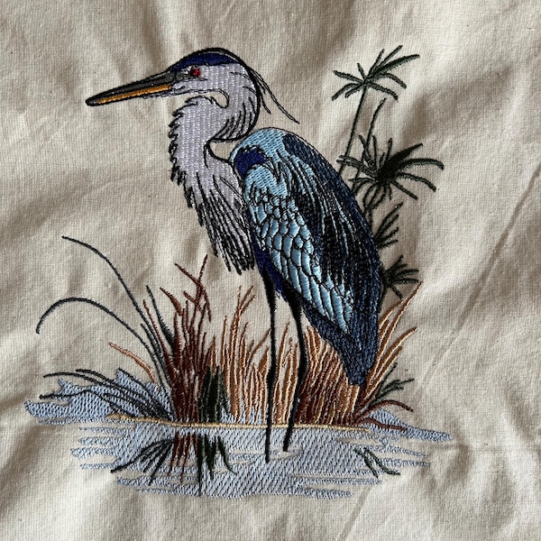 Heron - Machine Embroidery Design - 3 Sizes, Great Blue Heron in Swamp ...