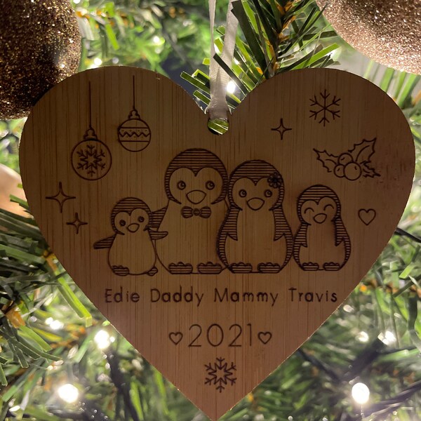 Personalised Family Christmas Xmas Tree Decoration Ornament - Fireplace Family