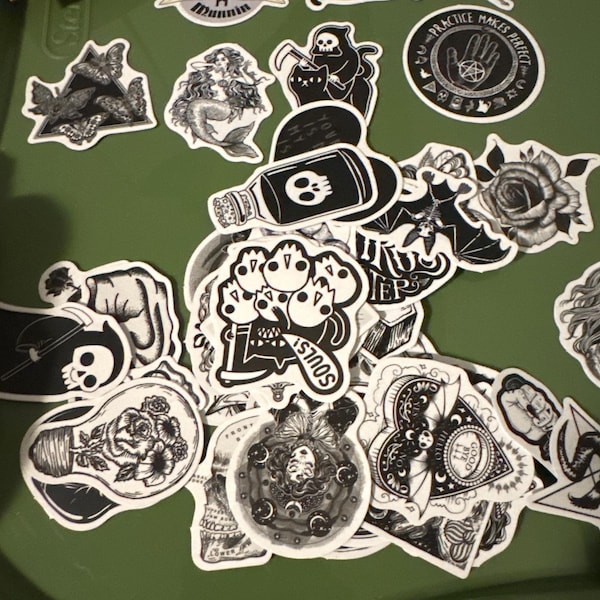 50 Cool Black and White Goth Laptop Stickers Dark Skull Tattoo Decals ...