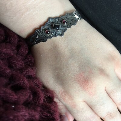 Vintage Art Deco Turkish Silver and Green Glass Panel Bracelet - Etsy