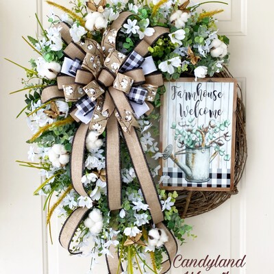 Farmhouse Welcome Wreath Sign,cotton Wreath Sign,wreath Sign,metal ...