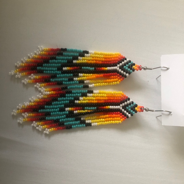 Turqouise and mint arrow beaded earrings. Indigenous handmade