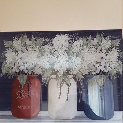 Acrylic Glass Wall Art 'red, White & Blue Jar Trio' by Cindy Jacobs - Etsy