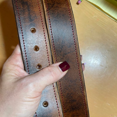 Vintage Aged Distressed Leather Belt Red Stitched Snap Belt - Etsy