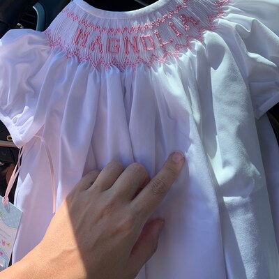 Smocked Dress/personalized/name/white/pink/pink Rick Rack - Etsy