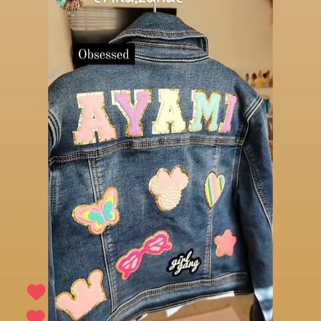 Girls Denim Jacket with Patches | Custom 12-Patch Bundle - Little Chicken 3T / Dark Wash Denim