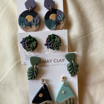 MIX or MATCH Desert Landscape Earrings Night & Day polymer Clay Dangle ...