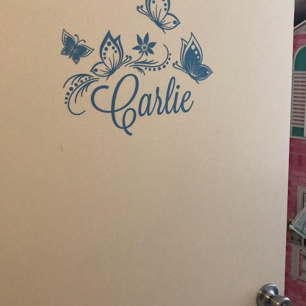 Butterflies Flower Personalized Custom Girl Name Vinyl Decal Sticker ...