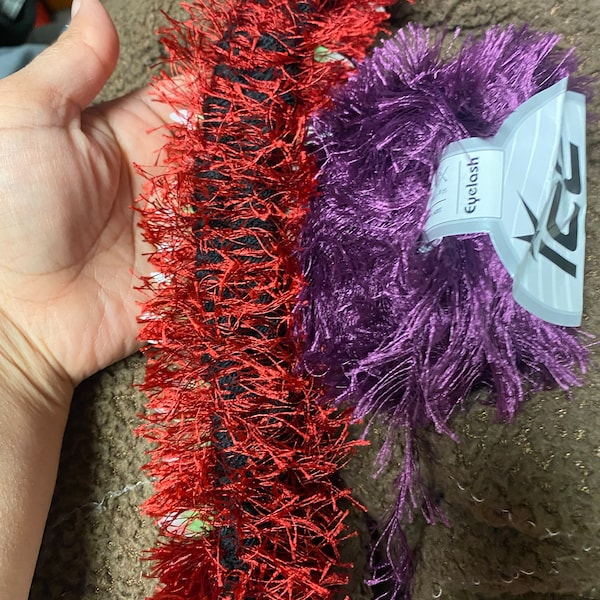 2-Skein Soft Chunky Faux Fur Yarn - Fluffy Eyelash Yarn For Crocheting Blankets, Scarves & Sweaters, 3.5 Oz / 75 Yards Each, Red