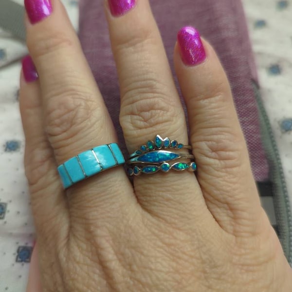 Larmar and Slver Rng // 925 Sterlng Slver // Smple Slver Settng // Natural Aqua Blue