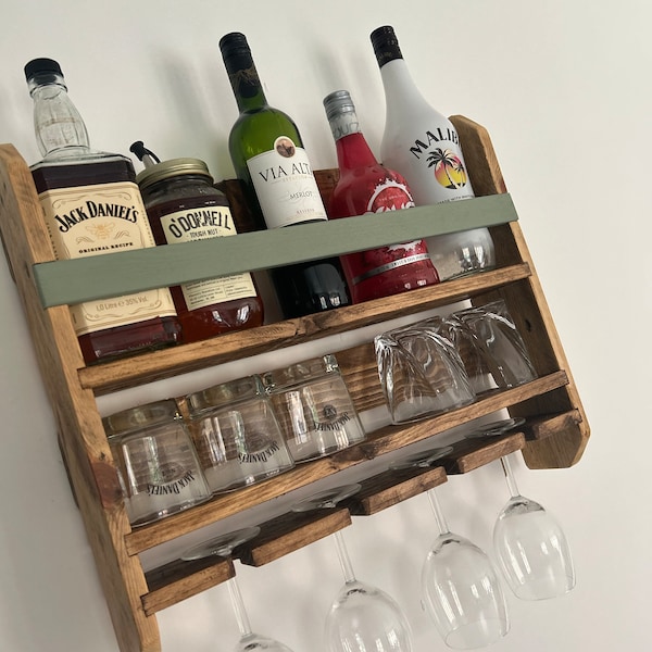 Wall Mounted Rustic Wine, Whiskey Mini Bar Rack - Etsy