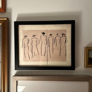 Vintage Art Framed, Figure Sketch Drawing, Gold Framed Art