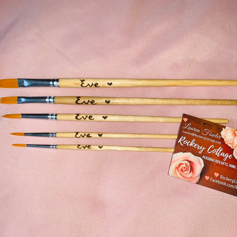 Personalised paint brush,custom brush set, wood burned artist supplies, paintbrush with your name on, wooden paintbrushes, art and painting