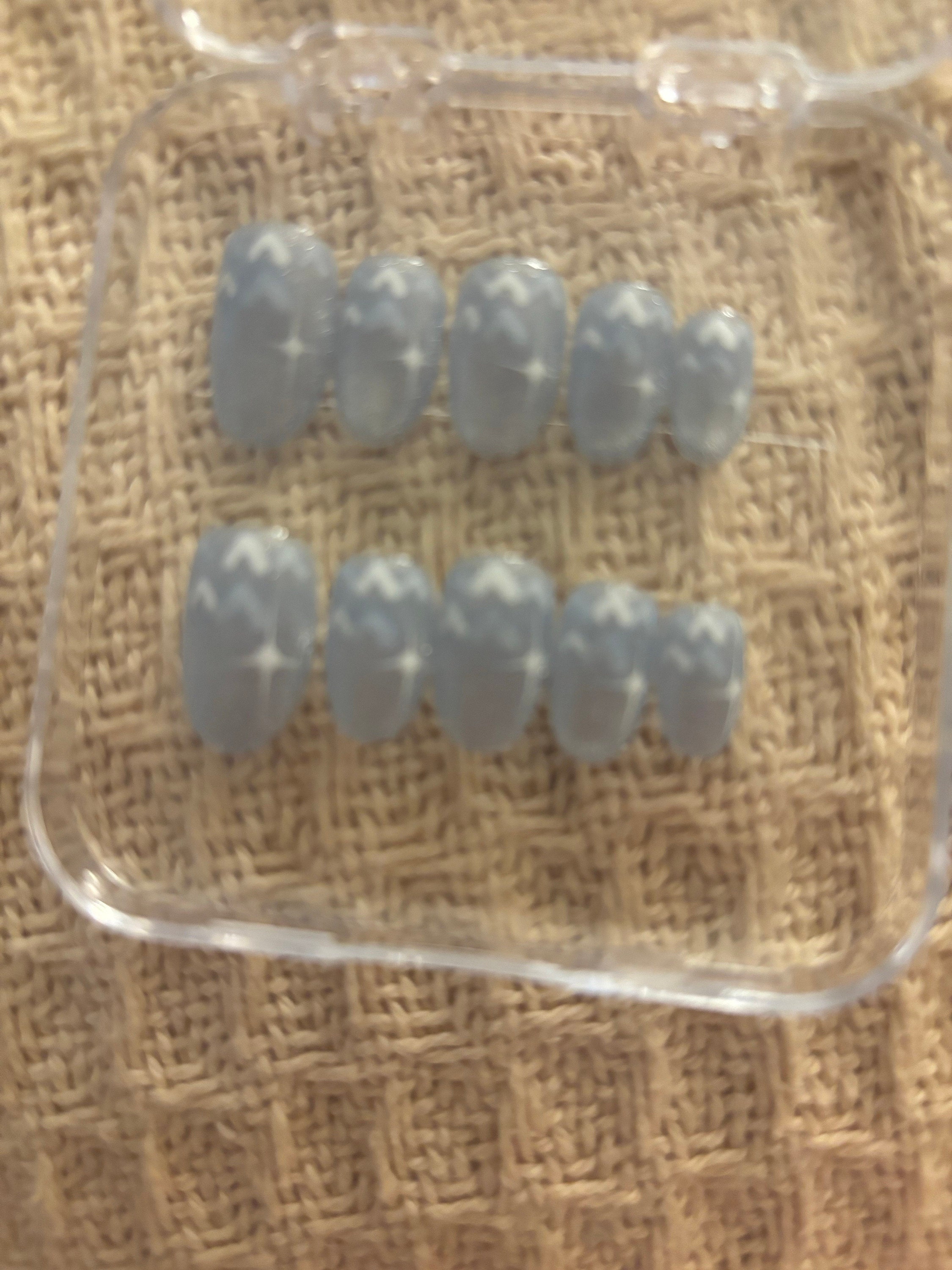 New Version | Short Baby Blue Reflective Cat Eye Little Heart Press On Nails | Gel Nails | Heart Nails | Cat Eye Nails | lmz142