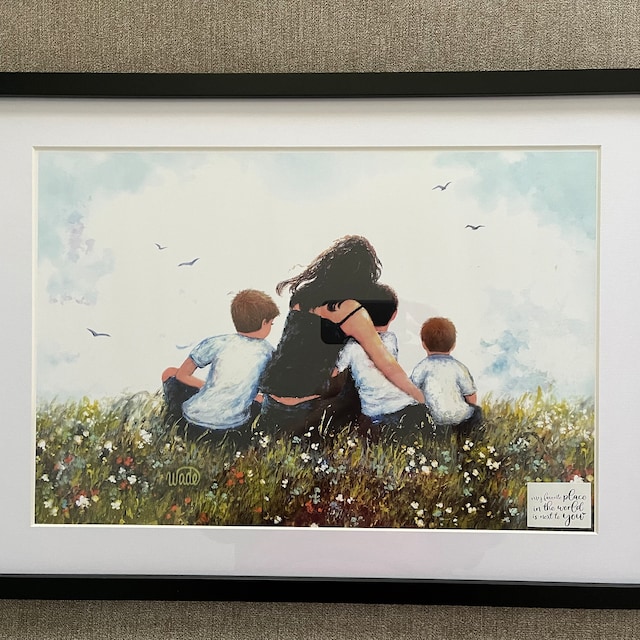 Mother and Three Sons Art Print: Mom Hugging Boys - Etsy