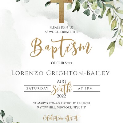 Baptism Invitation Template, Printable Baptism, Invite Watercolor ...
