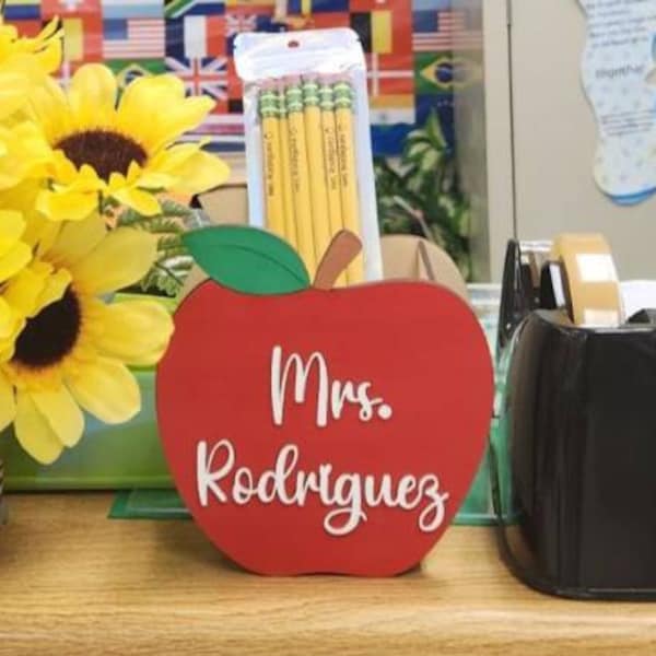 Teacher Wooden Apple- Teacher Appreciation Gift- Apple Pencil Holder ...