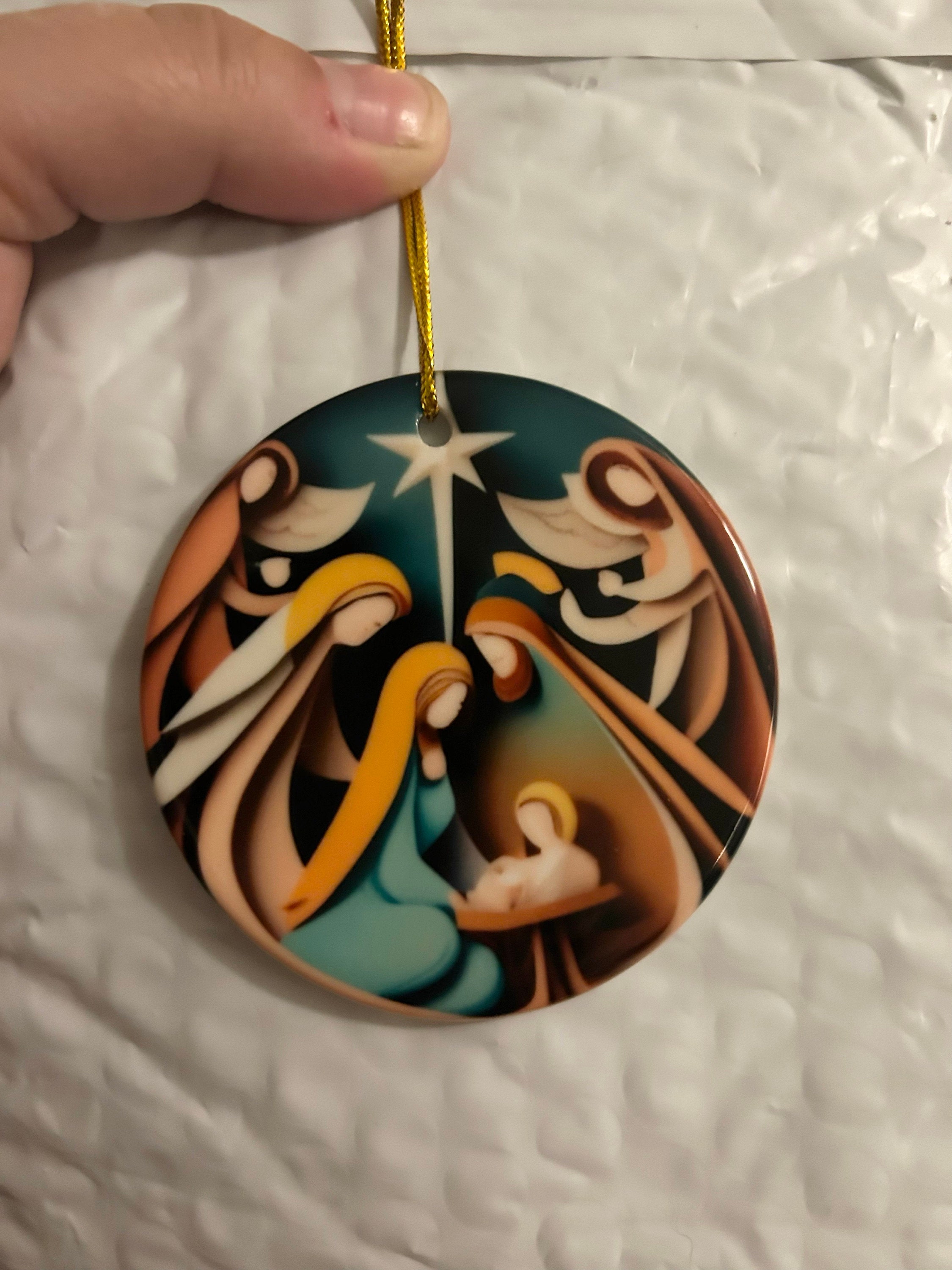 Nativity Christmas Ornament, Christmas Holiday Decorating, Jesus Ornament, Unique Christmas Decoration, Colorful Christmas Ornament